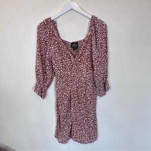 Angie Floral Rayon Dress Keyhole Bust Boho Fit & Flare Ditsy Orange Smocked